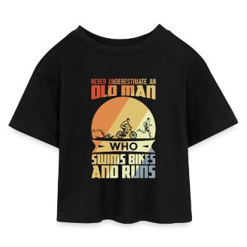 Old Triathlete - Kids’ Cropped Jersey T-Shirt - black - Front