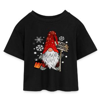 Chef Wichtel mit Schneeflocken Christmas Gnome - Kinder Cropped Jersey T-Shirt - Schwarz - Vorne