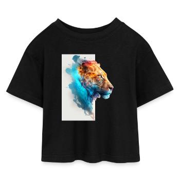 Belle lionne colorée avec fond blanc - T-shirt Crop Top en jersey Enfant - noir - Devant