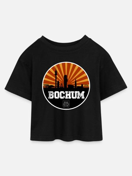 Bochum Retro Skyline - Kinder Cropped Jersey T-Shirt - Schwarz
