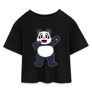 Panda Singer Chant au micro - T-shirt Crop Top en jersey Enfant - noir - Devant