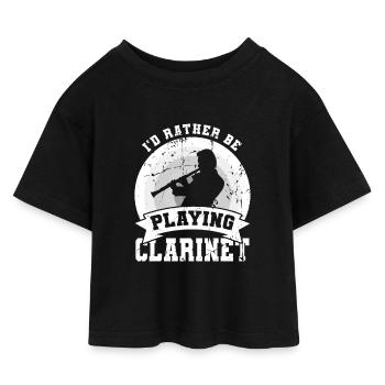 Funny clarinet joke - Kids’ Cropped Jersey T-Shirt - black - Front