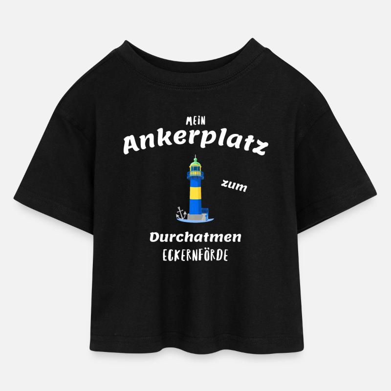 Alter Leuchtturm Eckernförde, Ankerplatz - Kinder Cropped Jersey T-Shirt - Schwarz