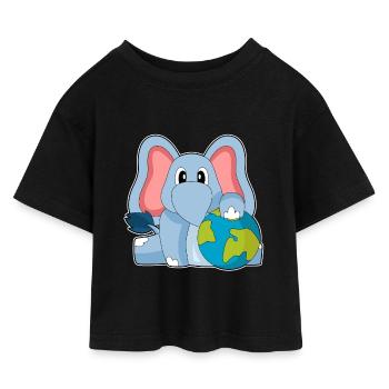 Elefant Erdkugel - Kinder Cropped Jersey T-Shirt - Schwarz - Vorne