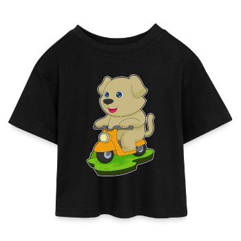 Hund Motorroller - Kinder Cropped Jersey T-Shirt - Schwarz - Vorne