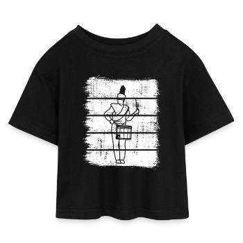 Trommler Skizze - Kinder Cropped Jersey T-Shirt - Schwarz - Vorne
