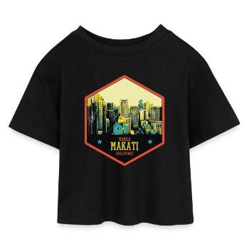Glowing Skyline: Makati, Manila, Philippines - Kids’ Cropped Jersey T-Shirt - black - Front