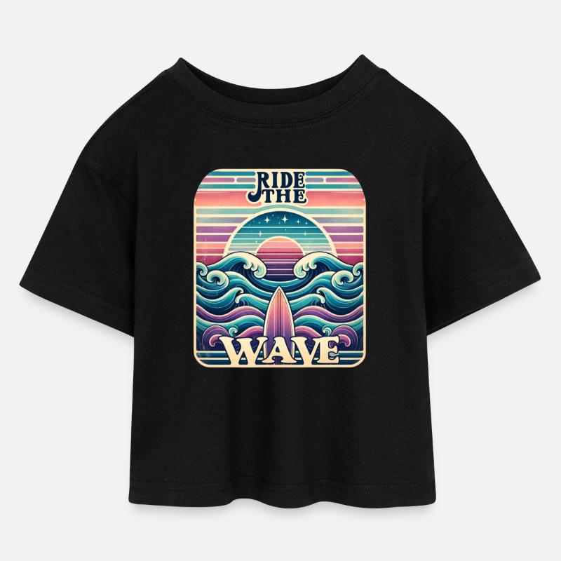 Ridethewave - Kinder Cropped Jersey T-Shirt - Schwarz