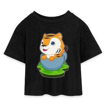 Mug Tigre - T-shirt Crop Top en jersey Enfant - noir - Devant