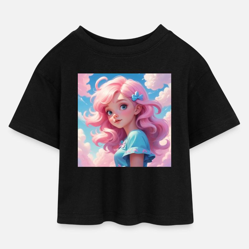 Girl - Kinder Cropped Jersey T-Shirt - Schwarz