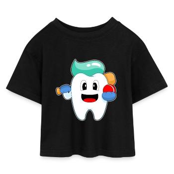Tooth Cricket Cricket Bat - T-shirt Crop Top en jersey Enfant - noir - Devant