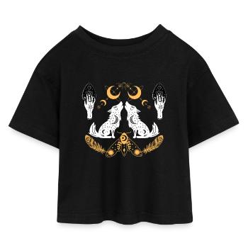 Emblem der Lunaren Wölfe - Kinder Cropped Jersey T-Shirt - Schwarz - Vorne