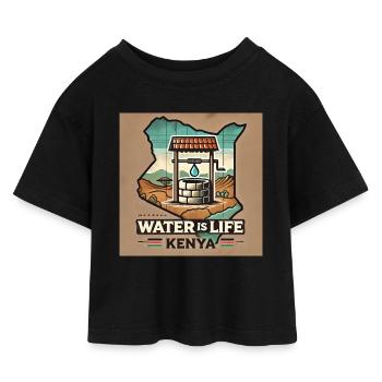 Wasser ist Leben – Kenia Brunnen - Kinder Cropped Jersey T-Shirt - Schwarz - Vorne