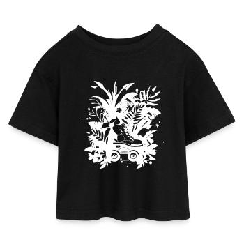 Rollschuhlaufen Comic - Kinder Cropped Jersey T-Shirt - Schwarz - Vorne