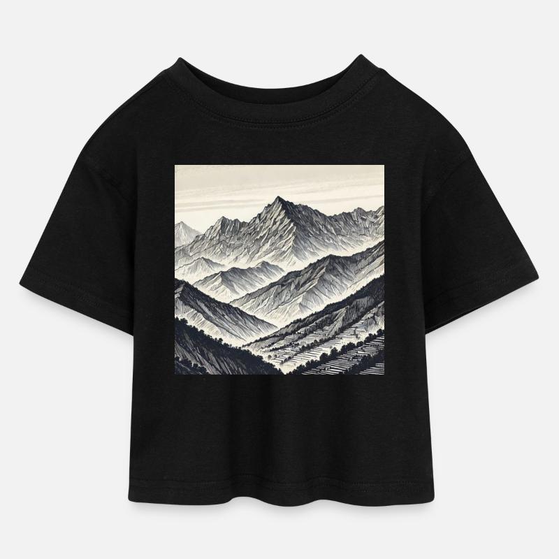Linienberge der Schatten - Kinder Cropped Jersey T-Shirt - Schwarz
