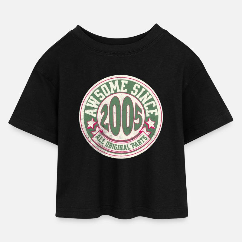 Vintage logo 2005 authentic origin - Kids’ Cropped Jersey T-Shirt - black