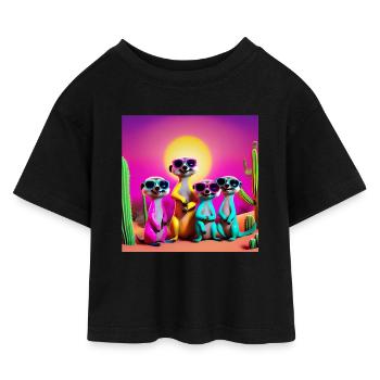 Erdmännchen, Erdmännchenfamilie, Erdmännchen-Humor - Kinder Cropped Jersey T-Shirt - Schwarz - Vorne