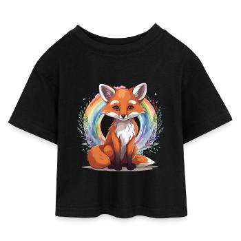Regenbogen Fuchs Füchse Füchsin Kind - Kinder Cropped Jersey T-Shirt - Schwarz - Vorne