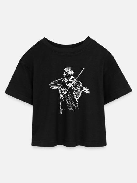 Geiger Strichzeichnung - Kinder Cropped Jersey T-Shirt - Schwarz