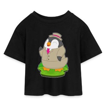 Pinguin Bräutigam Anzug Hochzeit - Kinder Cropped Jersey T-Shirt - Schwarz - Vorne