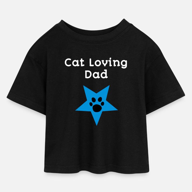 Cat loving Dad - Kinder Cropped Jersey T-Shirt - Schwarz
