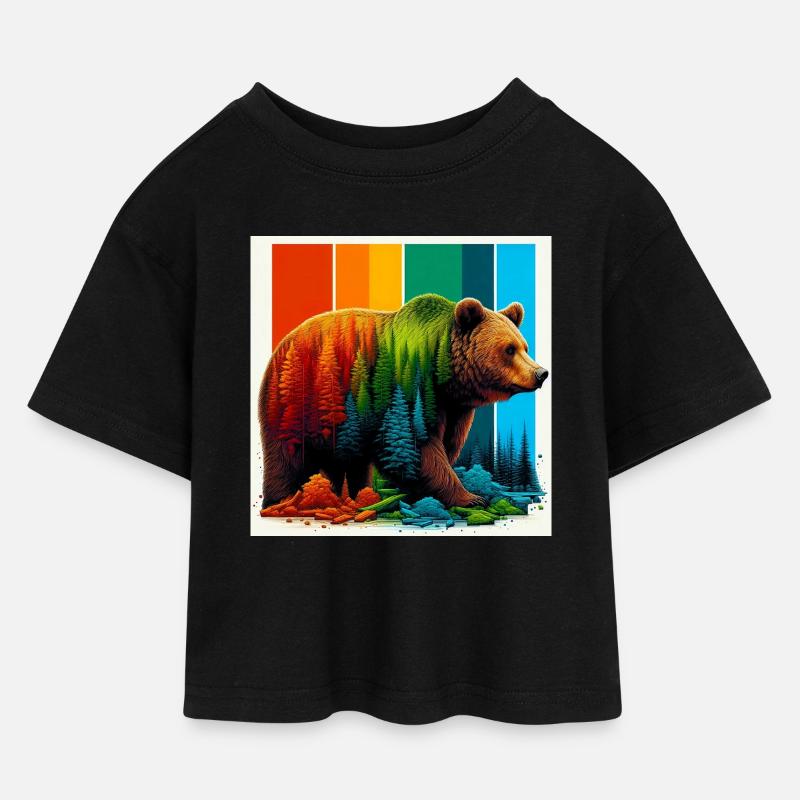 Bär - Kinder Cropped Jersey T-Shirt - Schwarz