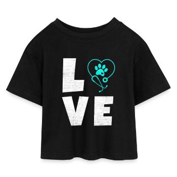 Tierliebe Logo mit Pfotenherz - Kinder Cropped Jersey T-Shirt - Schwarz - Vorne