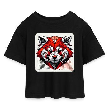 Geometric Red Panda Polygon - Kids’ Cropped Jersey T-Shirt - black - Front