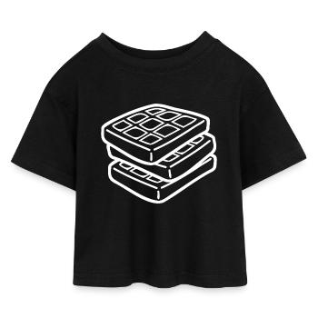 Waffle Sketch – Cute Minimalist Food Motif - Kids’ Cropped Jersey T-Shirt - black - Front