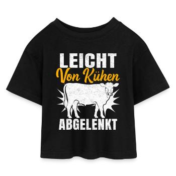 Leicht Von Kühen Abgelenkt - Kinder Cropped Jersey T-Shirt - Schwarz - Vorne