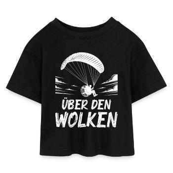 Gleitschirmflieger ÜBER DEN WOLKEN Lustiges - Kinder Cropped Jersey T-Shirt - Schwarz - Vorne