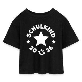 Schulkind 2026 Einschulung Schulanfang - Kinder Cropped Jersey T-Shirt - Schwarz - Vorne