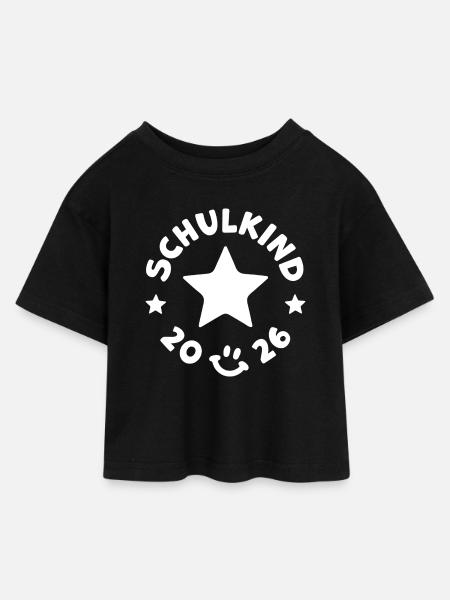 Schulkind 2026 Einschulung Schulanfang - Kinder Cropped Jersey T-Shirt - Schwarz