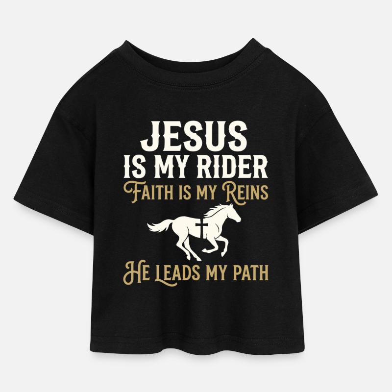 Jesus er min ryttertro - Cropped jersey-T-shirt til børn - sort