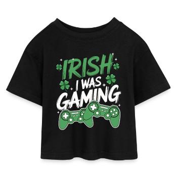 Irischer Gaming-Style - Kinder Cropped Jersey T-Shirt - Schwarz - Vorne