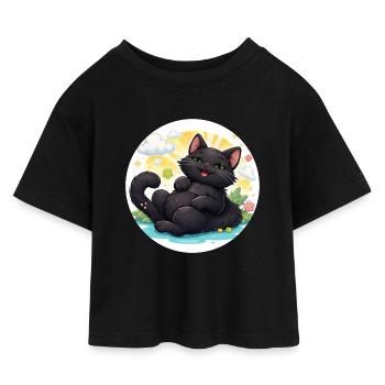 Black cat in the sunshine - Kids’ Cropped Jersey T-Shirt - black - Front