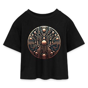 Futuristisches Schaltkreis Mandala Logo - Kinder Cropped Jersey T-Shirt - Schwarz - Vorne