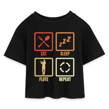 Eat Sleep Flute Repeat - Kinder Cropped Jersey T-Shirt - Schwarz - Vorne
