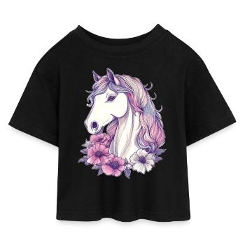 Hest - Cropped jersey-T-shirt til børn - sort - Foran