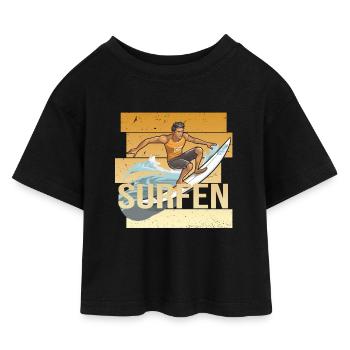 Surfen - Kinder Cropped Jersey T-Shirt - Schwarz - Vorne