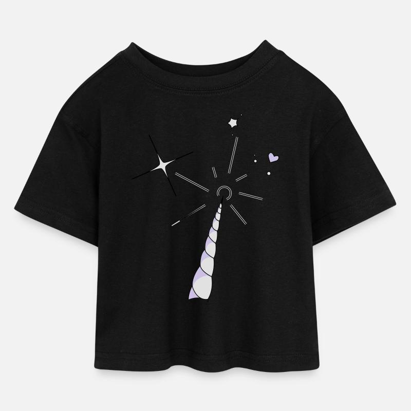 Einhorn Horn - Kinder Cropped Jersey T-Shirt - Schwarz