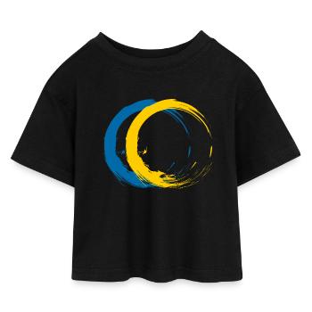 Circle brush flag of Sweden holiday travel - Kids’ Cropped Jersey T-Shirt - black - Front