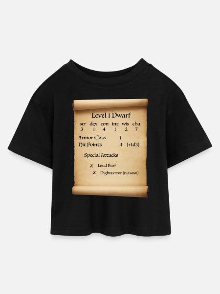 Level 1 Dwarf - Kids’ Cropped Jersey T-Shirt - black