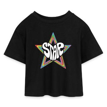 Star de l’espace Arc-en-ciel psychédélique - T-shirt Crop Top en jersey Enfant - noir - Devant