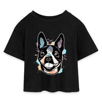 Boston Terrier - Kids’ Cropped Jersey T-Shirt - black - Front