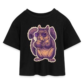Eichhörnchen Mit Sonnenbrille Knabbert Haselnuss - Kinder Cropped Jersey T-Shirt - Schwarz - Vorne