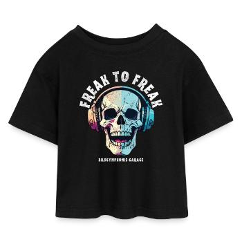 Skull with Neon Headphone Design - Kids’ Cropped Jersey T-Shirt - black - Front