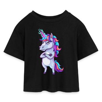 Genervtes Einhorn: Glitzer & Zorn! - Kinder Cropped Jersey T-Shirt - Schwarz - Vorne