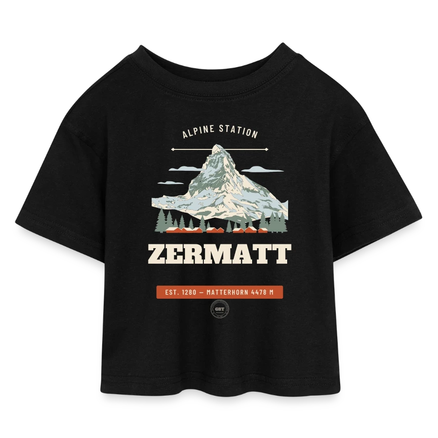 Zermatt badge on a kids’ cropped jersey t-shirt, black