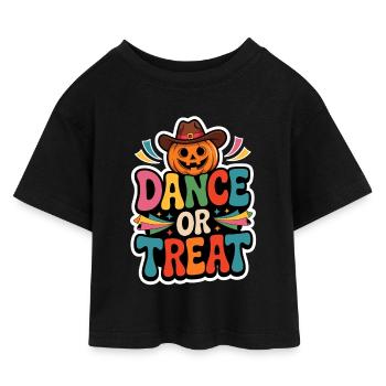 Tanz oder Streich Halloween Kürbis - Kinder Cropped Jersey T-Shirt - Schwarz - Vorne